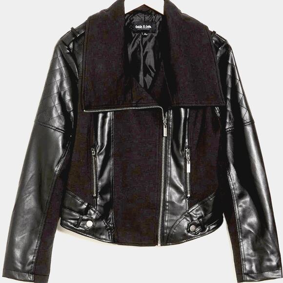 Ookie & Lala Faux Leather Mix Quilt Drape Jacket - Black - M - Picture 1 of 5